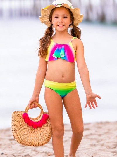 Kids Swimsuits | Girls Gradient Rainbow Flutter Two-Piece Swimsuit 