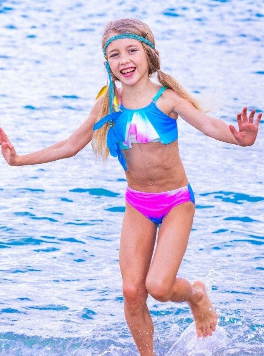 Kids Swimsuits | Girls Gradient Rainbow Flutter Two-Piece Swimsuit 
