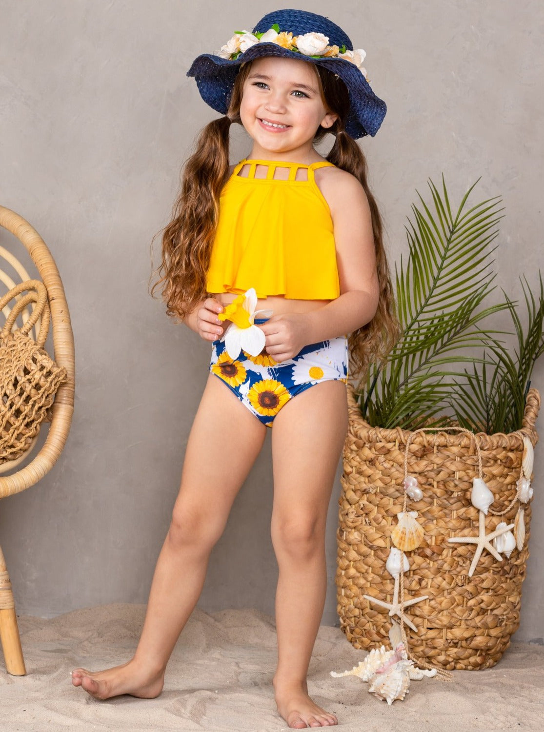 Two-Piece Girls Swimsuits | Girls Sunny Sunflower Tankini Swimsuit