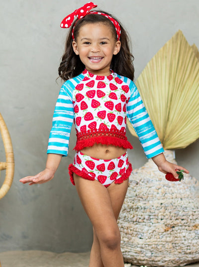 Toddler Swimwear | Girls Strawberry Rash Guard Two Piece Swimsuit