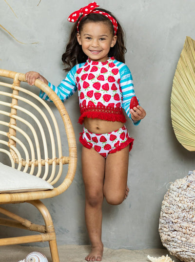 Toddler Swimwear | Girls Strawberry Rash Guard Two Piece Swimsuit