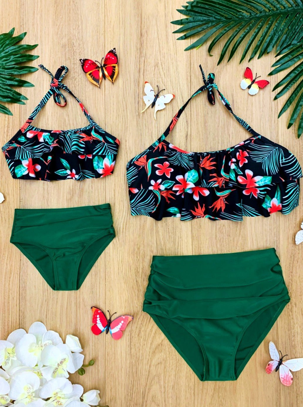 Mommy And Me Swimsuit | Tropical Two-Piece Swimsuit - Mia Belle Girls