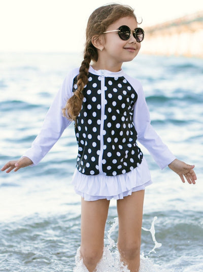 Girls Ruffled Polka Dot Two Piece Swimsuit with Matching Cover Up Jacket - Girls Two Piece Swimsuit