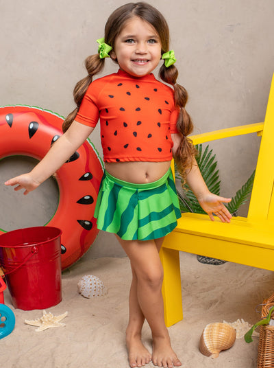 Little Girls Watermelon Skirted Two Piece Rash Guard Swimsuit