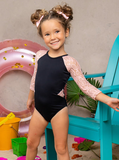 Mia Belle Girls Mesh Sleeve One Piece Swimsuit | Resort Wear