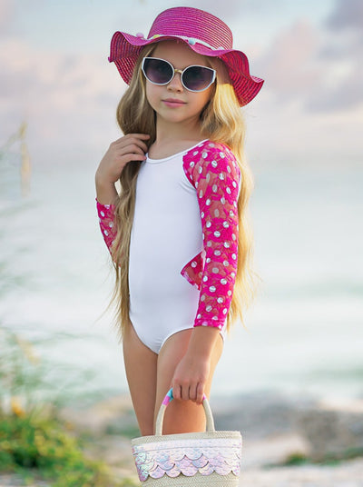 Mia Belle Girls Mesh Sleeve One Piece Swimsuit | Resort Wear