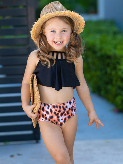 Two-Piece Girls Swimsuits | Girls Cheetah Print Tankini Swimsuit