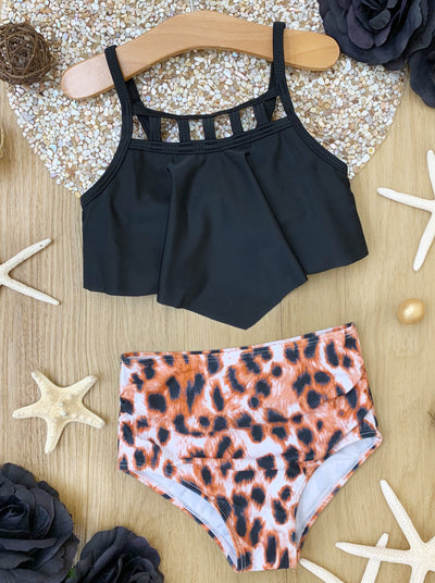 Two-Piece Girls Swimsuits | Girls Cheetah Print Tankini Swimsuit