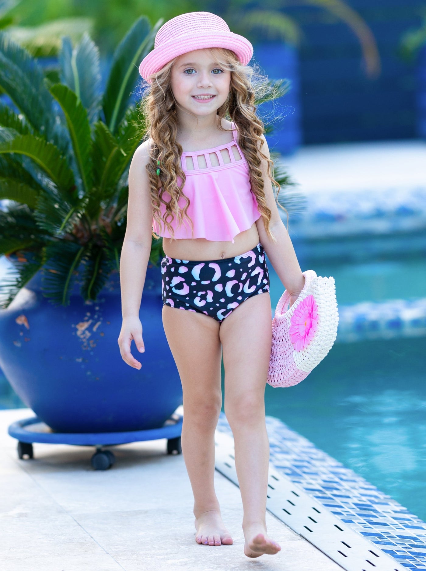 Kids Swimsuits | Little Girls Animal Print Two Piece Tankini Swimsuit