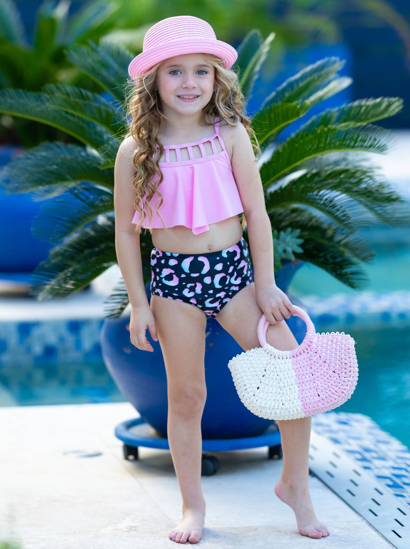 Kids Swimsuits | Little Girls Animal Print Two Piece Tankini Swimsuit