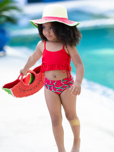 Little Girls Swimwear | Girls Red Watermelon Print Two Piece Swimsuit
