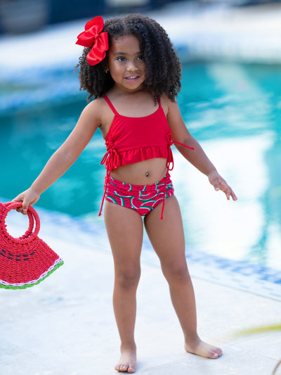 Little Girls Swimwear | Girls Red Watermelon Print Two Piece Swimsuit