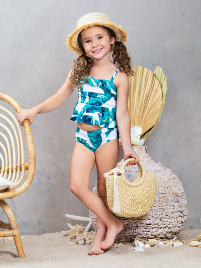 Mia Belle Girls Palm Print Tankini Two Piece Swimsuit | Resort Wear