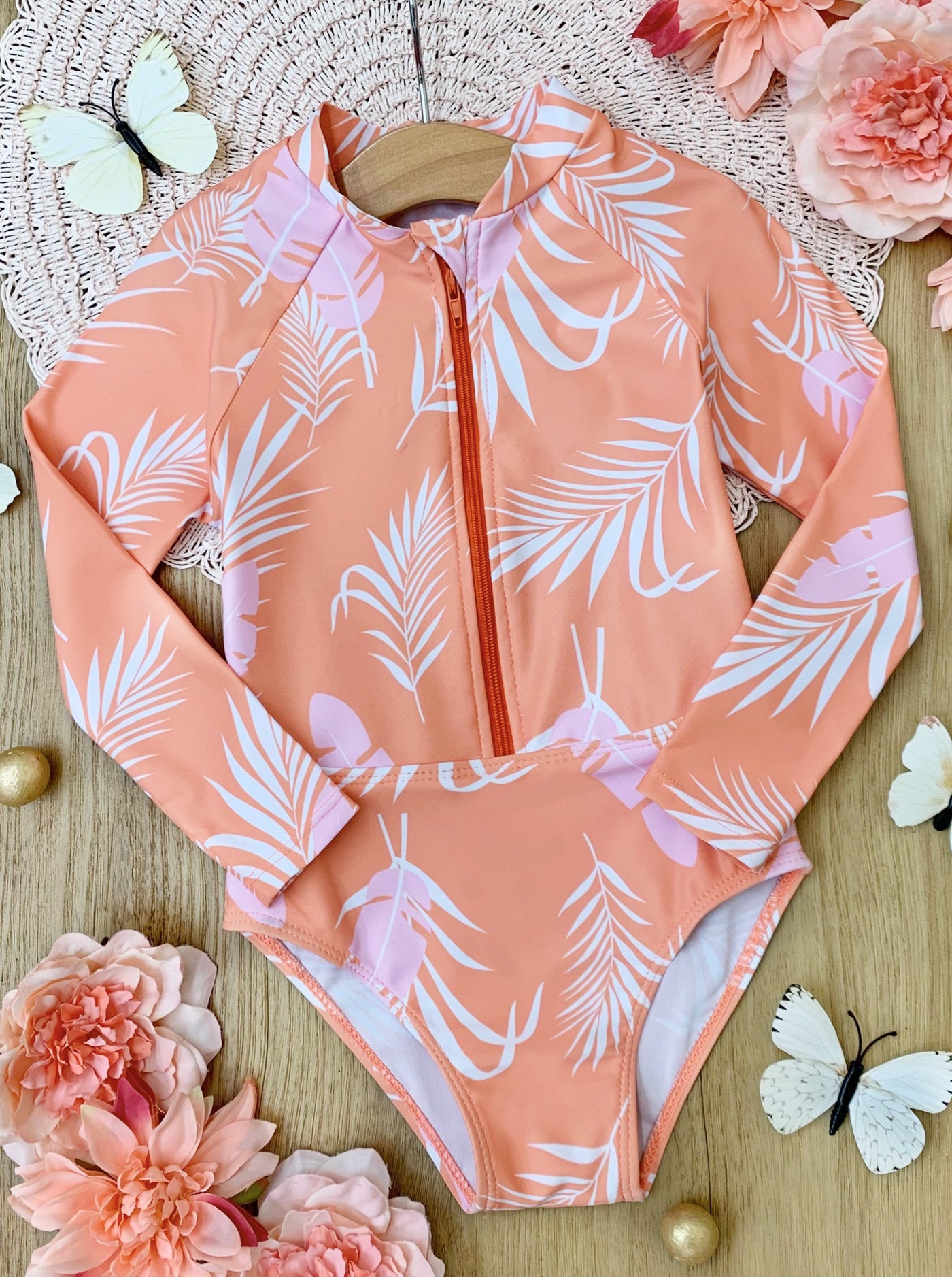 Toddler Rash Guard Swimsuit | Girls Tropical Print One Piece Swimsuit