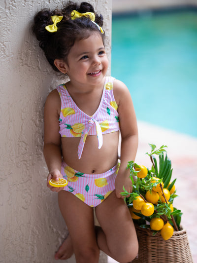 Kids Swimsuits | Girls Vintage Lemon Patterned Two Piece Swimsuit