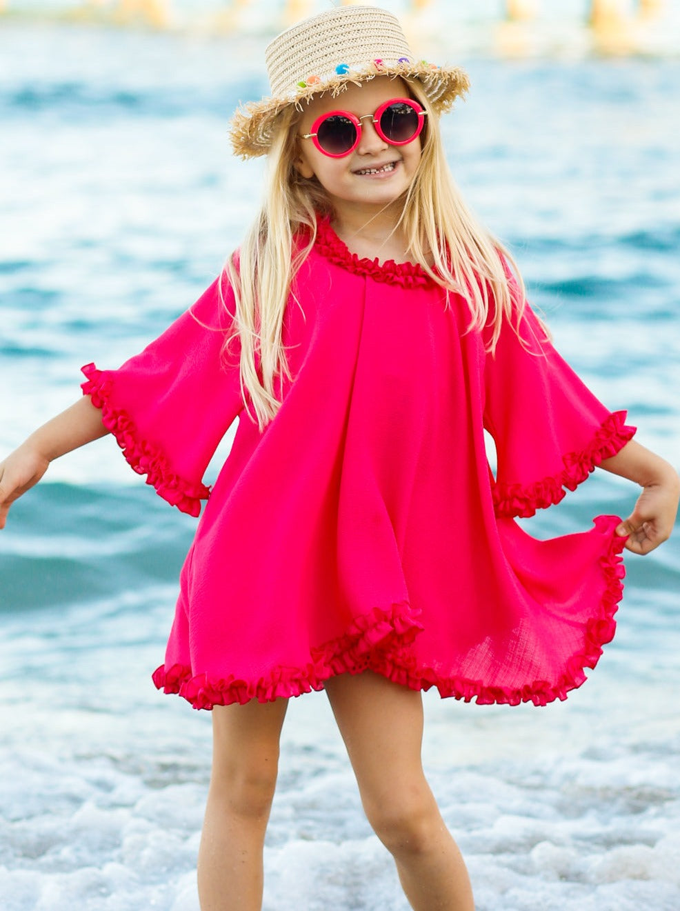 Toddler Swimsuit Cover Ups | Little Girls Sheer Pink Swim Cover Up 