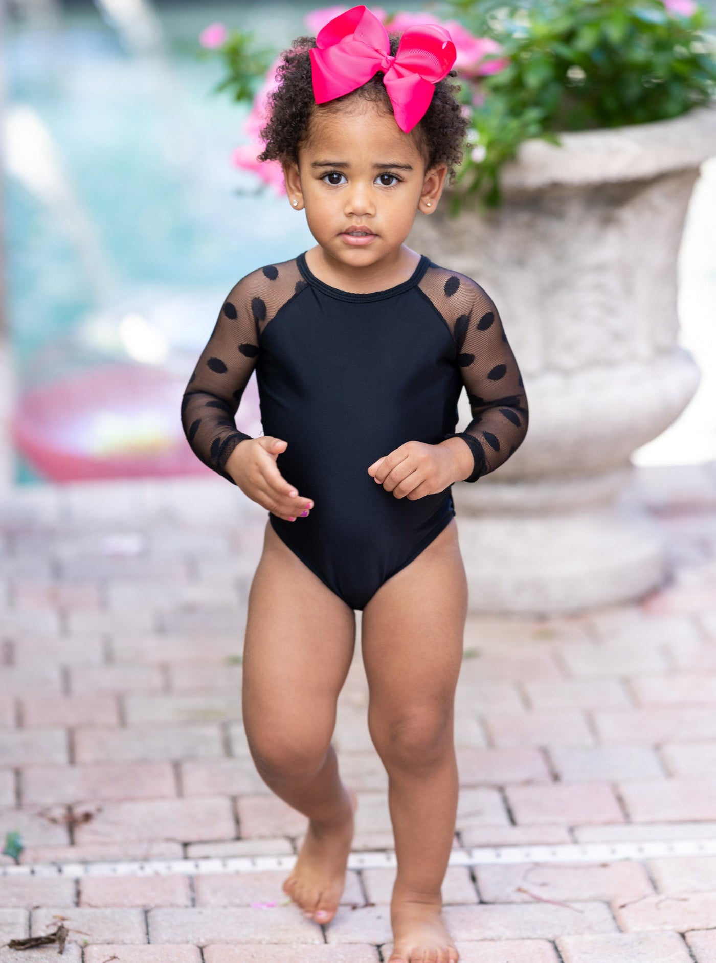 Little Girls Cute Swimsuits | One Piece Polka Dot Sleeve Swimsuit