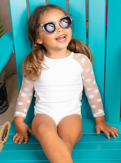 Little Girls Swimsuits | Polka Dot Sheer Sleeve One Piece Swimsuit