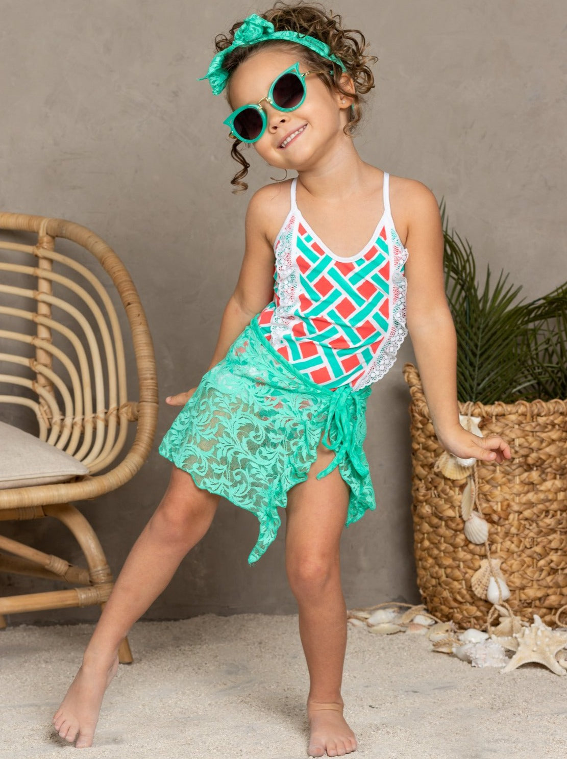 Kids Swim Accessories | Girls Lace Sarong & Matching Headband Set