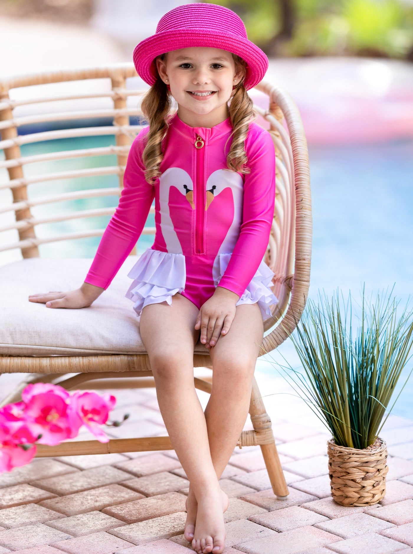 Kids Rash Guard Swimsuit | Pink Swan Long Sleeve Rash Guard Swimsuit
