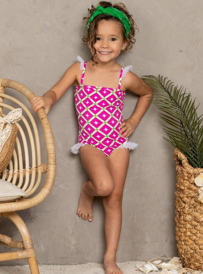 Kids Resort Wear | Girls Flutter Sleeve Side Ruffle One Piece Swimsuit