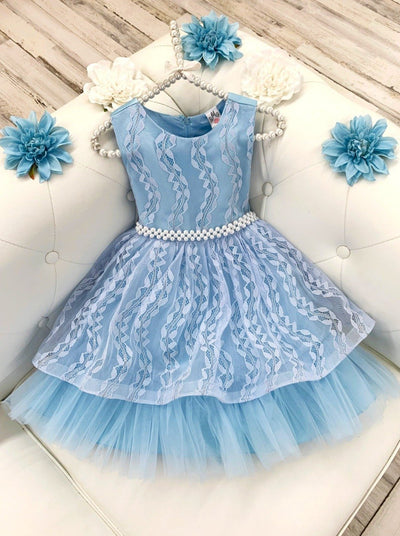 Toddler Dresses | Blue Embroidered Pearl Detail Special Occasion Dress