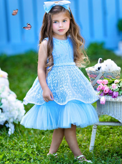 Toddler Dresses | Blue Embroidered Pearl Detail Special Occasion Dress