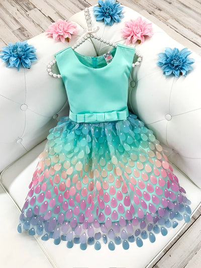 Toddler Spring Dresses | Girls Rainbow Raindrop Special Occasion Dress