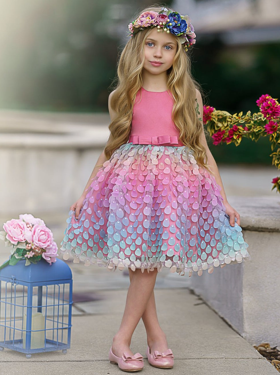 Kids Special Occasion Dresses | Sleeveless Rainbow Raindrop Dress
