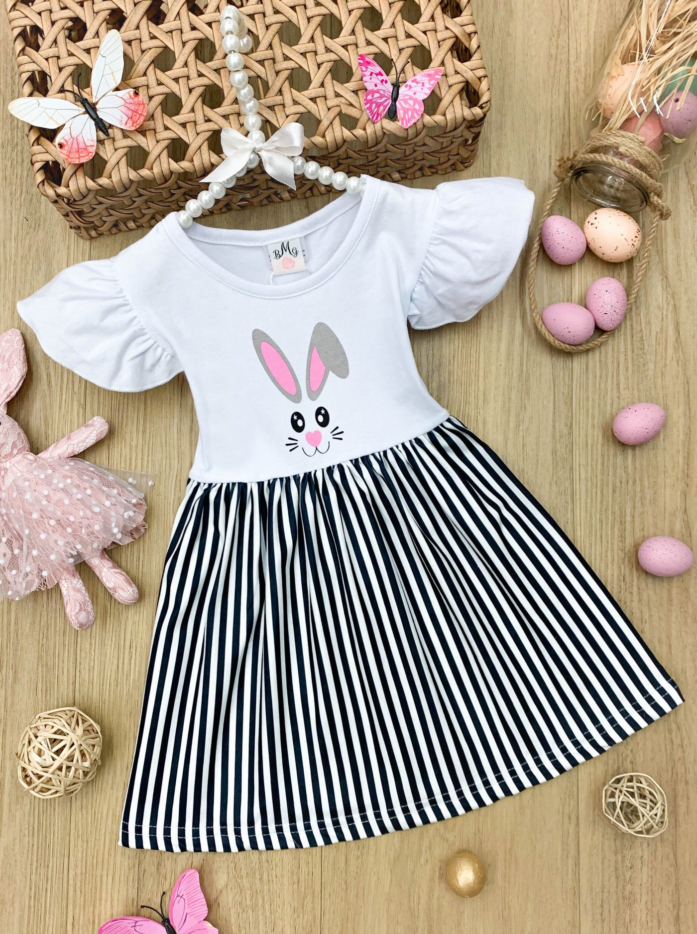 Mia Belle Girls Bunny Striped Skirt Easter Dress | Easter Dresses