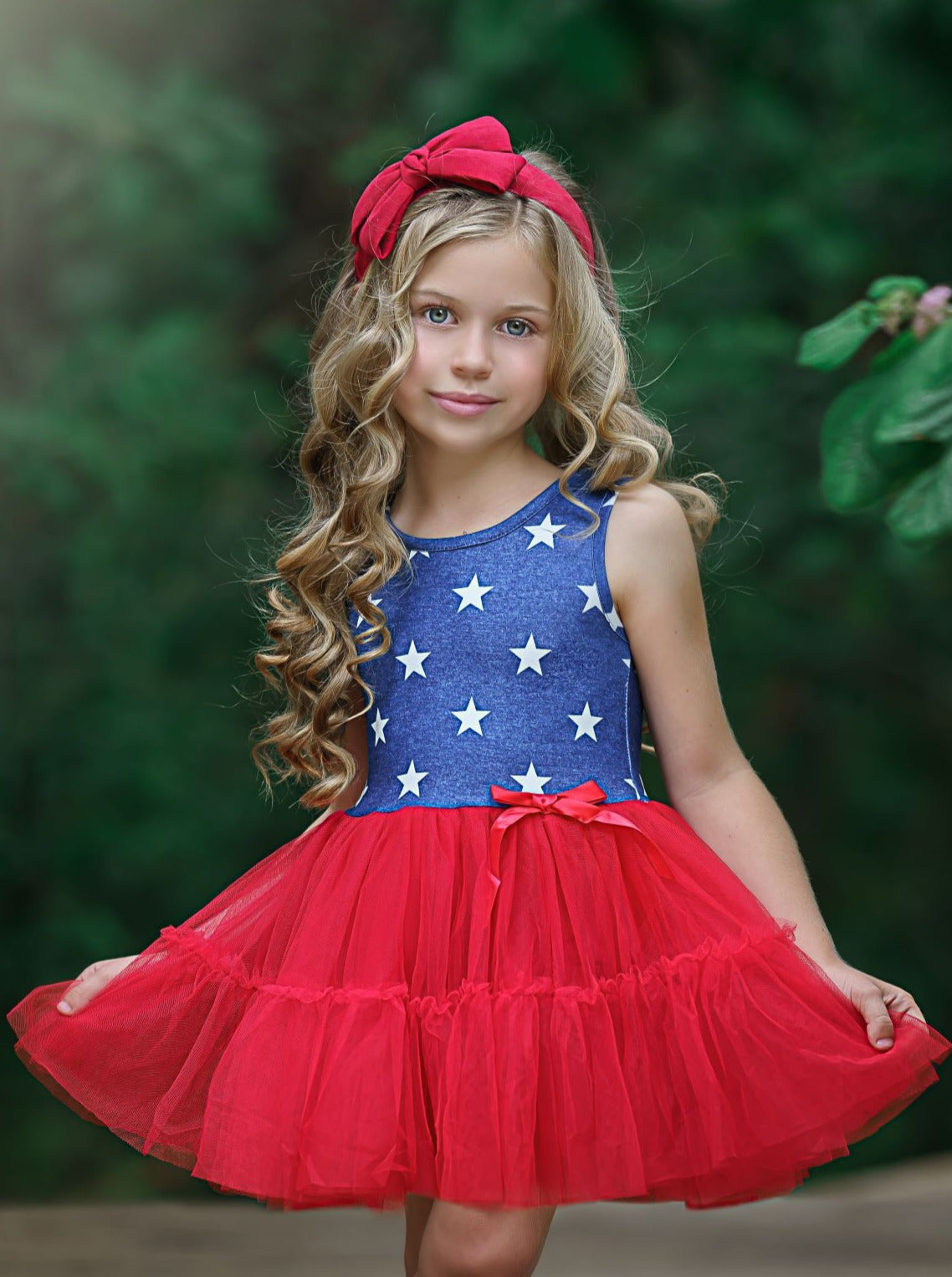 Girls 4th of July Outfit | Star Print Bodice Red Tulle Tutu Dress