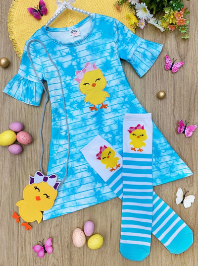 Girls Tie Dye Easter Dress with Socks and Purse Set 2T-10Y blue
