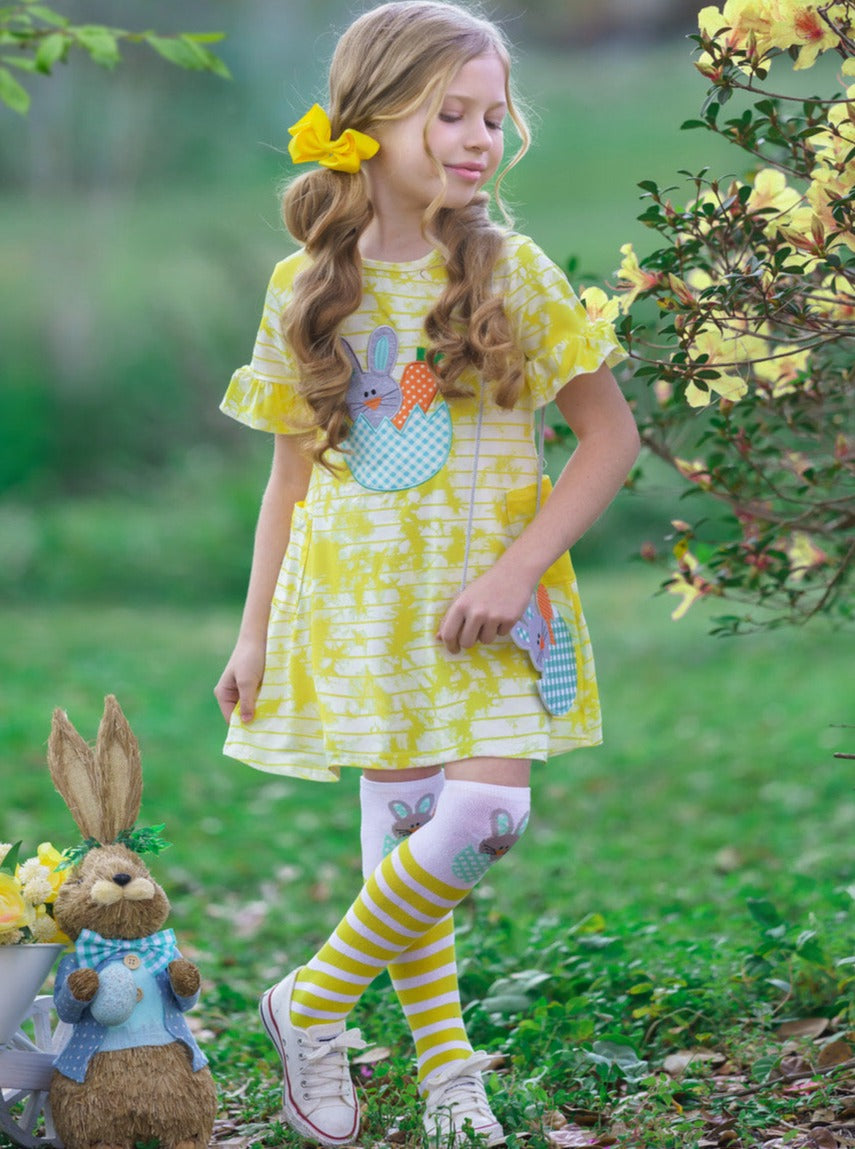 Girls Totally Tie Dye Bunny Dress with Socks and Purse Set