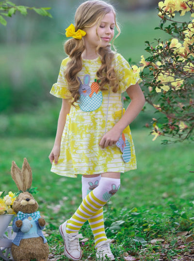 Girls Totally Tie Dye Bunny Dress with Socks and Purse Set