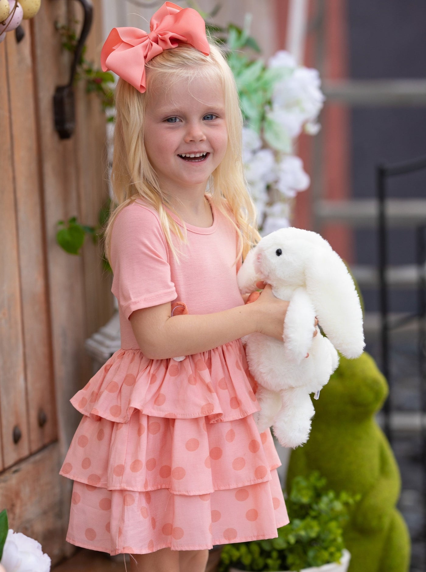 Mia Belle Girls Easter Dresses  Dotted Bunny Ears Tiered Ruffle Dress