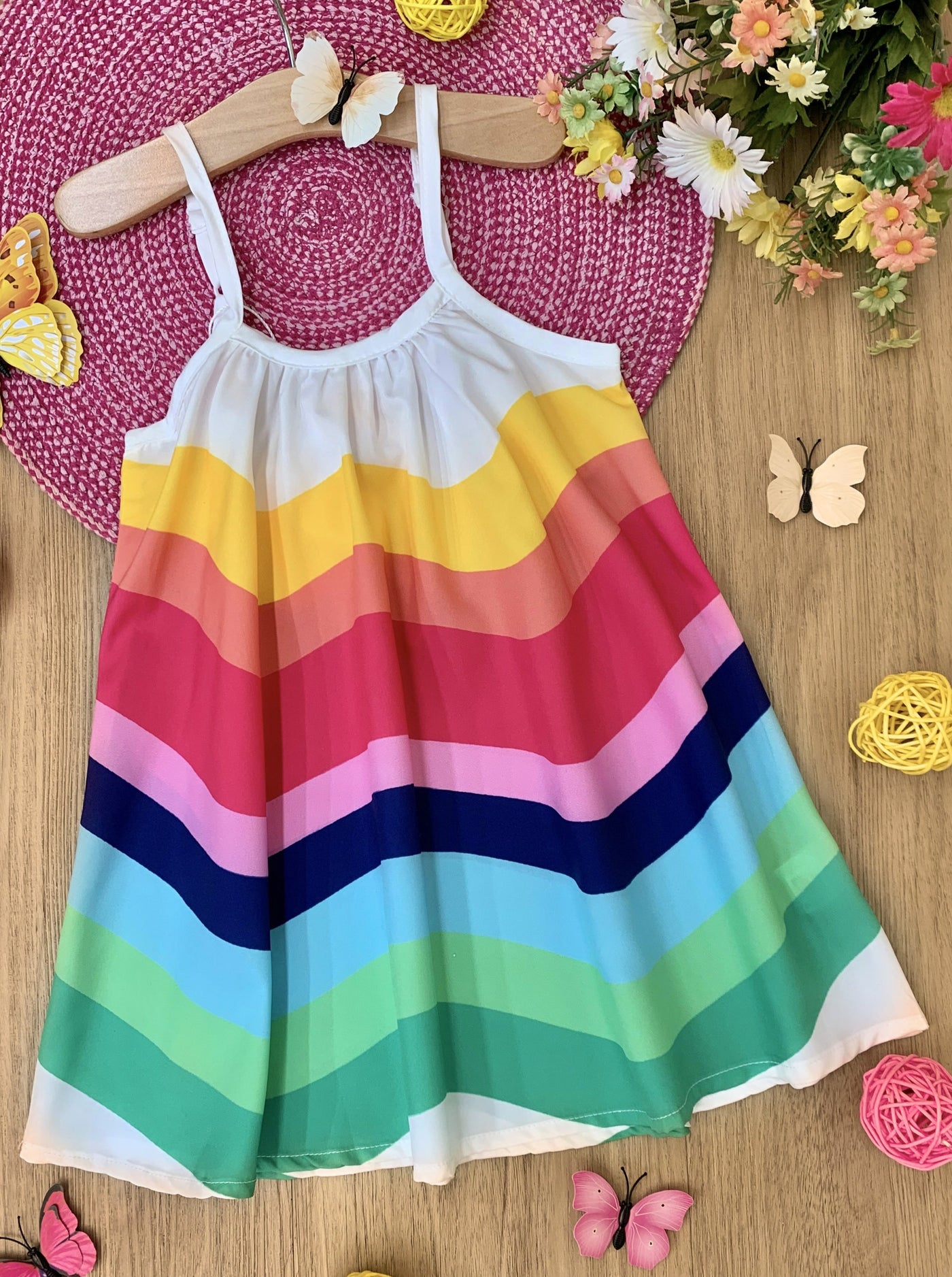 Toddler Spring Dresses | Little Girls Rainbow Stripe Sleeveless Dress