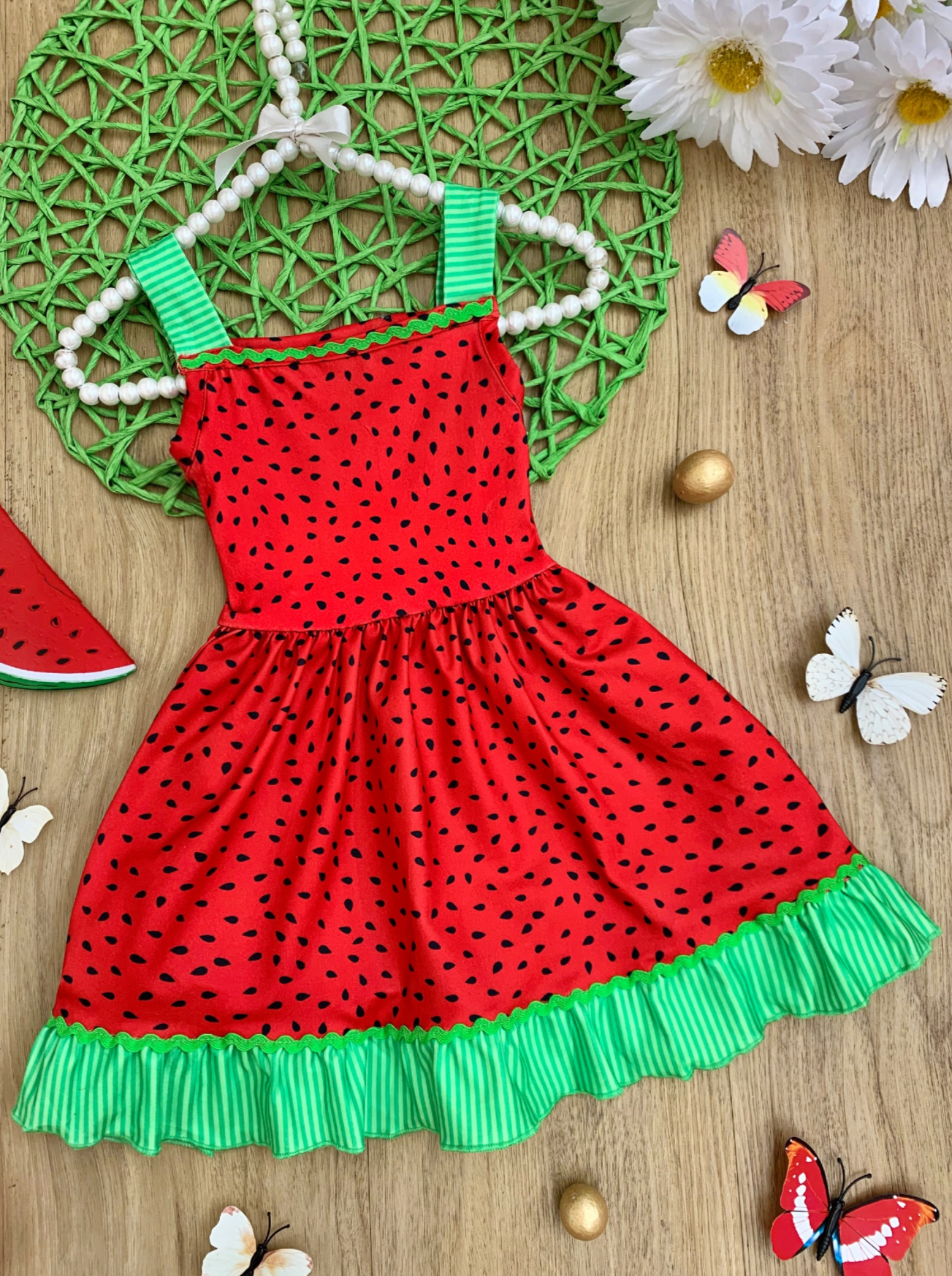 Toddlers Spring Dresses | Girls Watermelon Print Ruffle Hem Dress