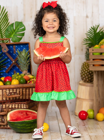Toddlers Spring Dresses | Girls Watermelon Print Ruffle Hem Dress