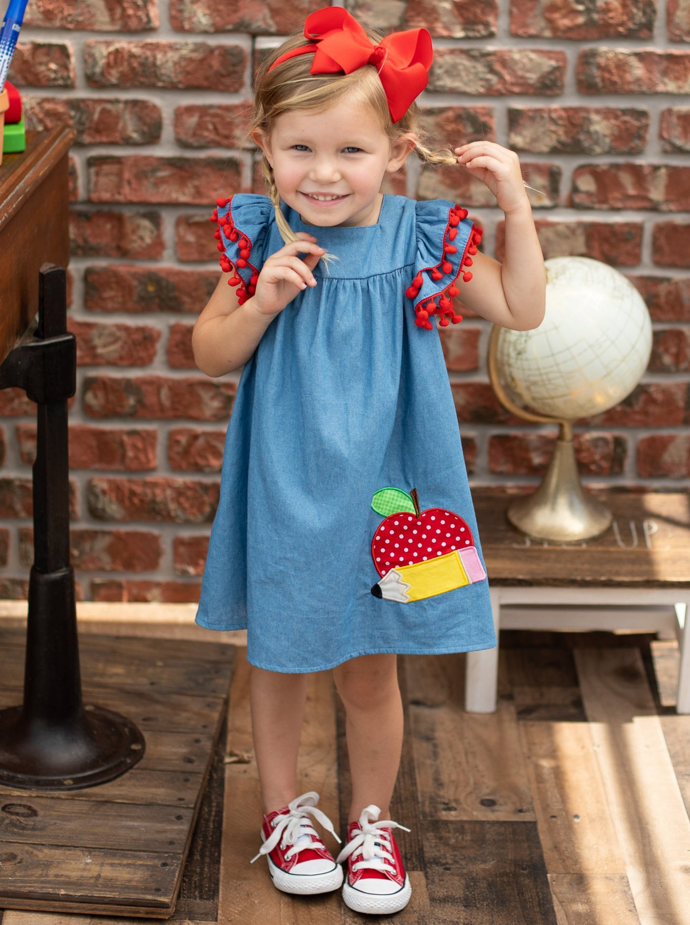 First Day of School | Cute Apple Chambray Dress | Mia Belle Girls