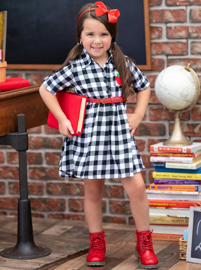 First Day of School | Plaid Apple Patch Skater Dress | Mia Belle Girls
