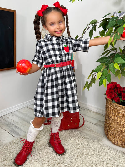 First Day of School | Plaid Apple Patch Skater Dress | Mia Belle Girls