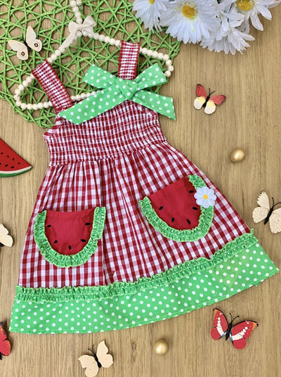 Toddlers Spring Dresses | Girls Watermelon Checkered Smock Dress