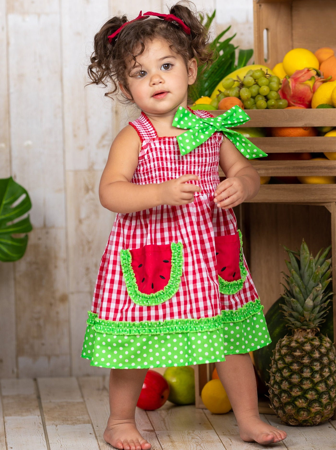 Toddlers Spring Dresses | Girls Watermelon Checkered Smock Dress