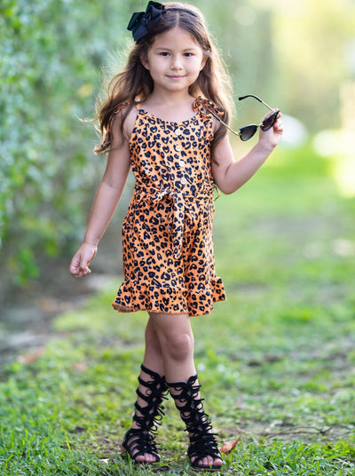 Toddler Spring Outfits | Girls Leopard Drawstring Waist Ruffled Romper