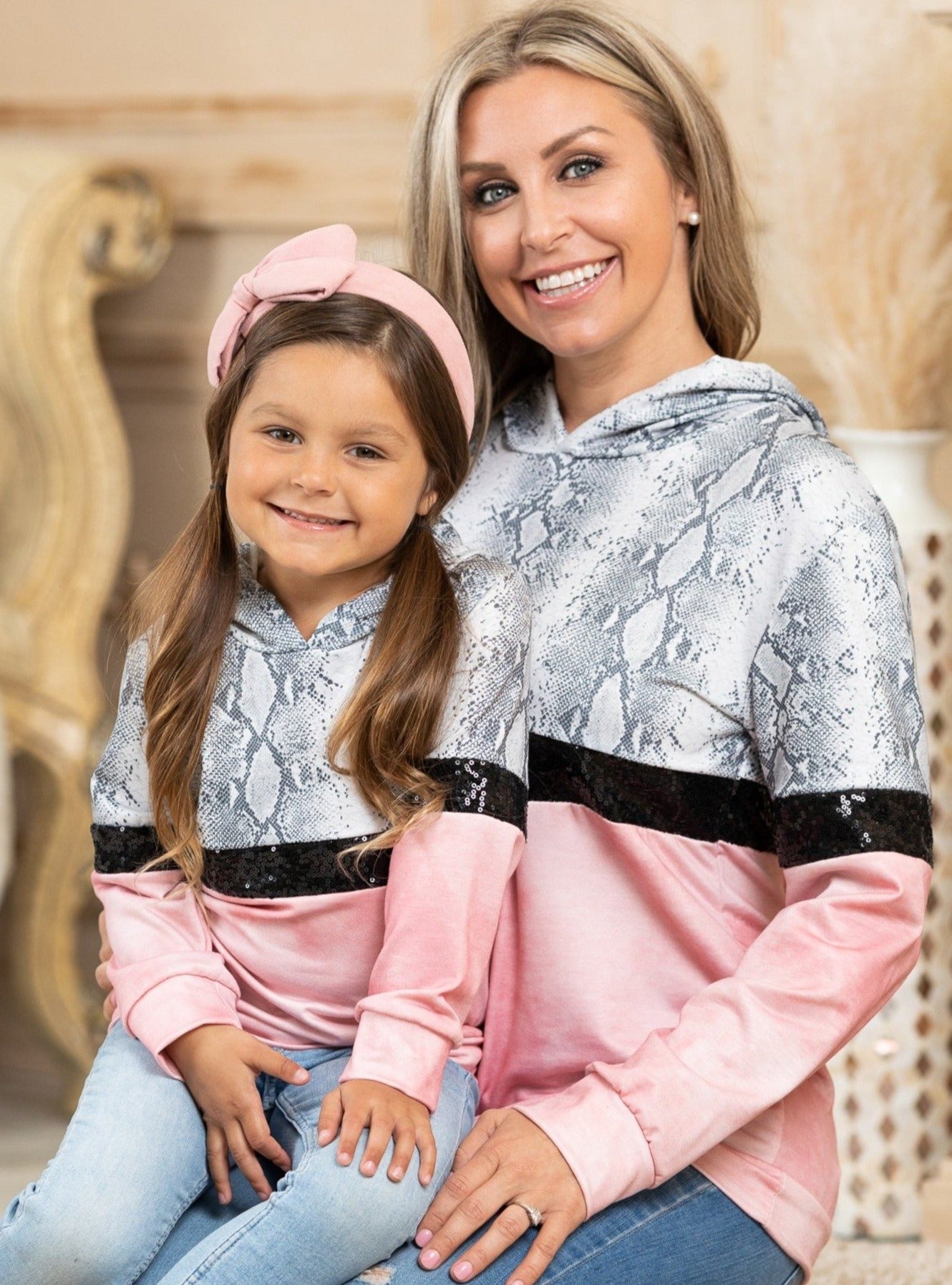 Mommy & Me snake and Pink and sequin Sweater 2T-10Y and mom S to XXL