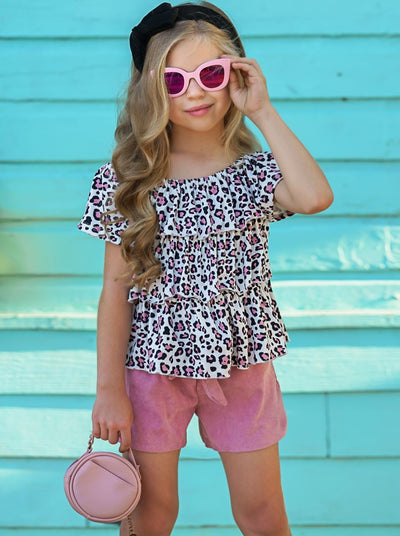 Spring Outfits | Girls Leopard Print Ruffle Top & Paperbag Shorts Set