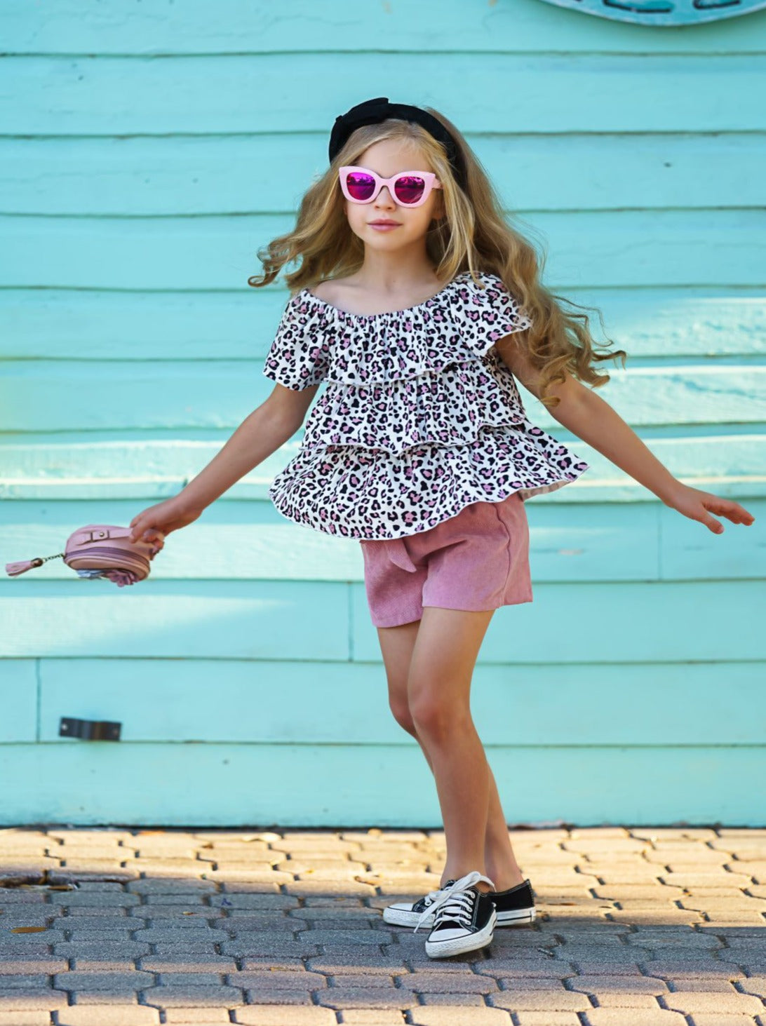 Spring Outfits | Girls Leopard Print Ruffle Top & Paperbag Shorts Set