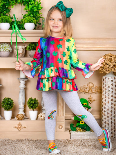 St. Patrick's Day Clothes | Girls Rainbow Clover Tunic & Legging Set