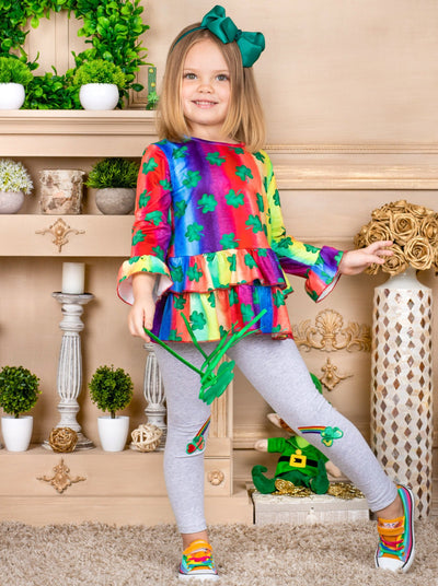 St. Patrick's Day Clothes | Girls Rainbow Clover Tunic & Legging Set