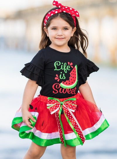 Girls Spring Outfits | Life is Sweet Tee & Watermelon Tutu Skirt Set 